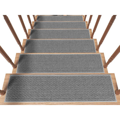 Tapis d'escalier antidérapants, tapis d'escalier en caoutchouc pour marches en bois, tapis d'escalier sans résidus (8 po x 30 po / gris / 15 pièces)