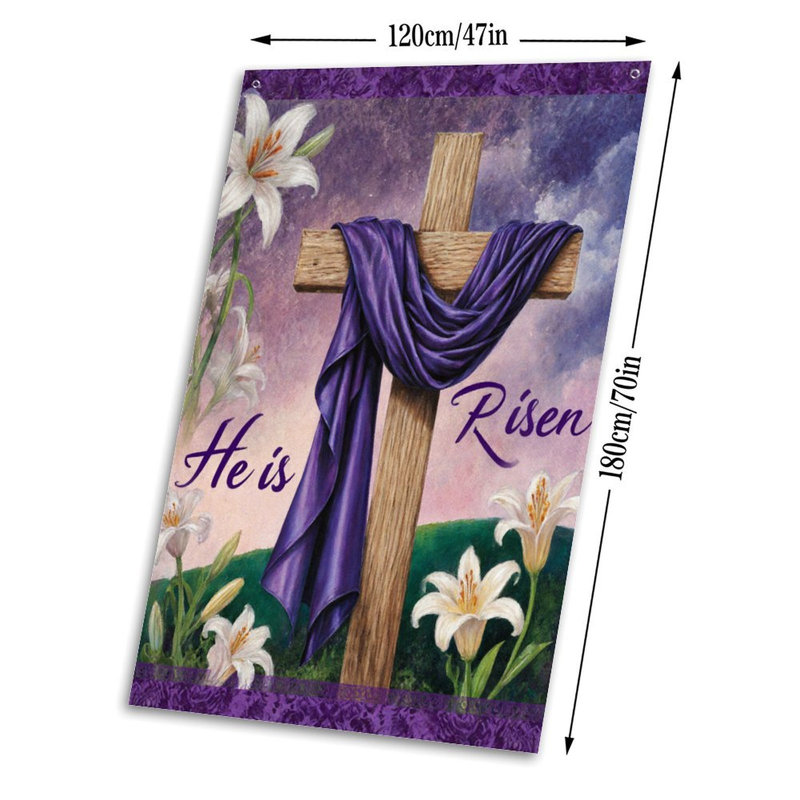 Drapeau de la croix de Lily, 70 x 47 pouces, pour la décoration saisonnière 、 Home Decor, Résille mauve / blanche / brune