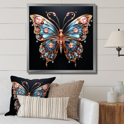«Blue and Pink Crystal Butterfly I», art mural papillon