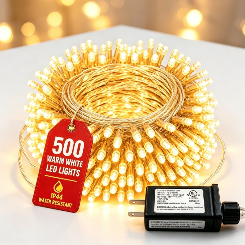 500 guirlandes lumineuses à DEL de 164 pi avec fil blanc chaud, 8 lumières guirlande de Noël connectables à l'intérieur et à l'extérieur pour la chambre à coucher, guirlande lumineuse scintillante pour la fête de mariage