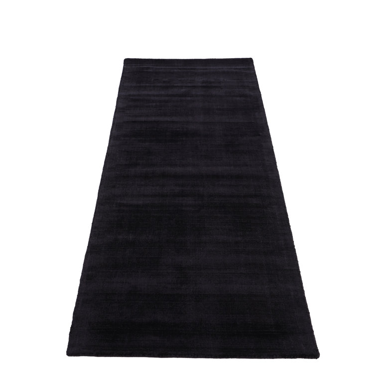 Ava Handmade Viscose Silky Solid Soft Black Rug