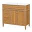 Meuble-lavabo de 36 po avec lavabo, meuble-lavabo en bois avec tiroir rabattable, 3 tiroirs, 2 portes à fermeture en douceur, poignées en bois d'hévéa élégantes