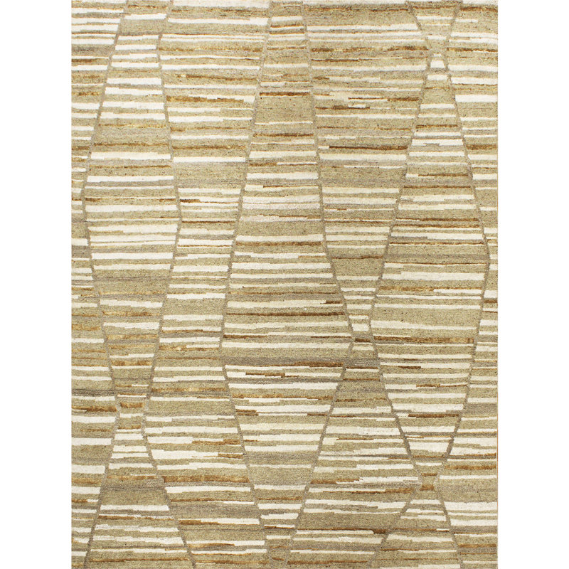 Tapis blé et sable noué à la main de haute qualité, Rectangle de 5 pi x 8 pi