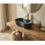 Lavabo vasque en marbre naturel luxueux gris foncé, lavabo en pierre ondulée organique de 23,6 po, lavabo monobloc massif sculpté, finition matte