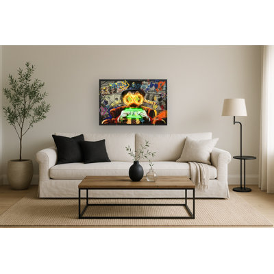 Art mural néon sur toile néon - 25 po x 37 po - cadre noir