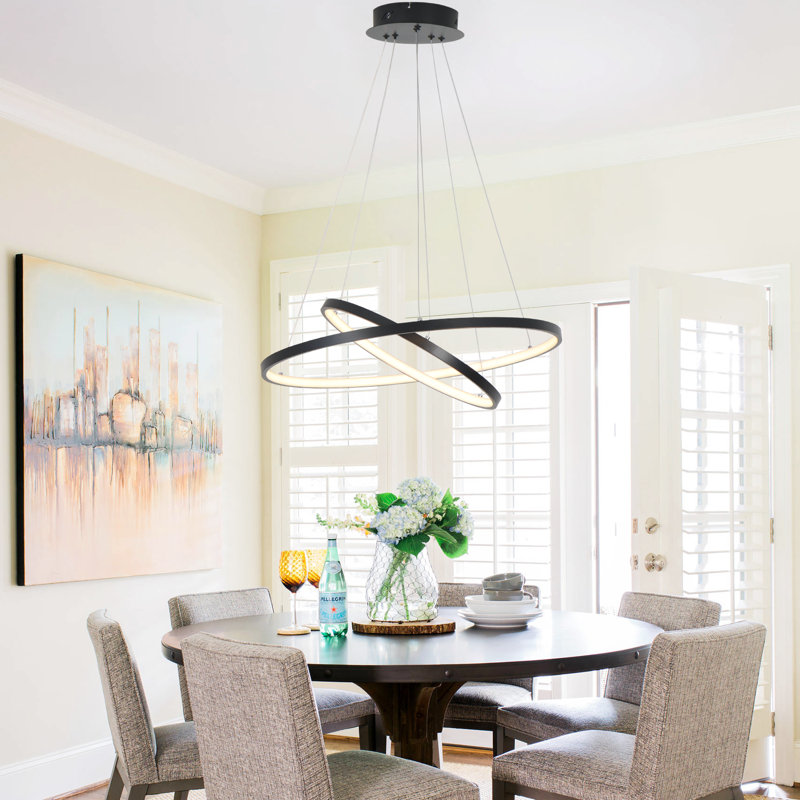 Joleesa 2-Light Modern Chandelier Black Kitchen Island Pendant with Remote Control 24" Inches