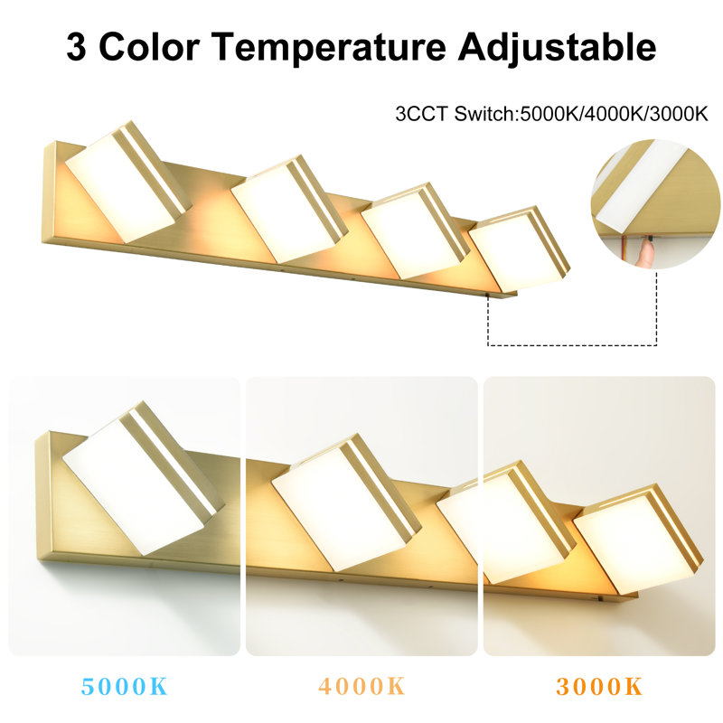 Modern Dimmable LED Vanity Lights for Mirror 3 CCT Adjustable LED Vanity Light, 4 Lights, Brushed Gold