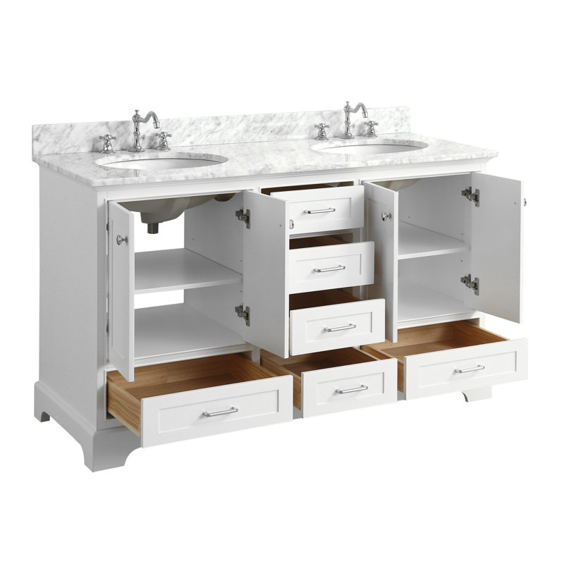 Ensemble de meuble-lavabo double 60 po Larosa, Blanc, Quartz