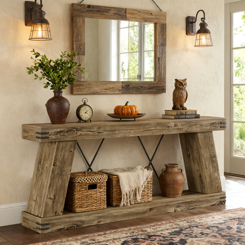 70.9-Inch Farmhouse Console Table With Storage, Narrow Wood Sofa Table For Hallway, Entryway, Living Room, Light Walnut