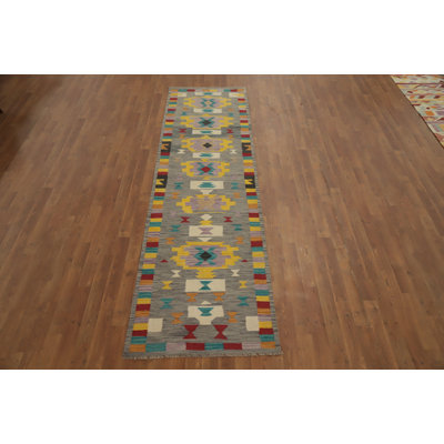 Tapis géométrique en laine tissé à la main Kilim 3 x 10
