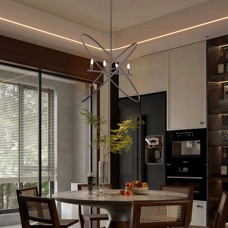 29"L X 15"W X 37.5"H 4 Led Matte Black Atom Brass Metal Pendant