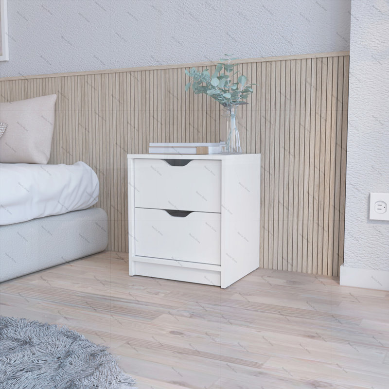Black 2-Drawer Nightstand, White