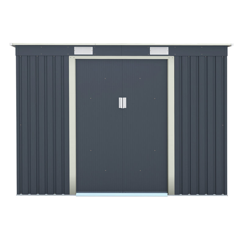 Rowlinson Trentvale Metal Pent Shed with Assembly, Dark Grey, 176cm H x 261cm W x 121cm D