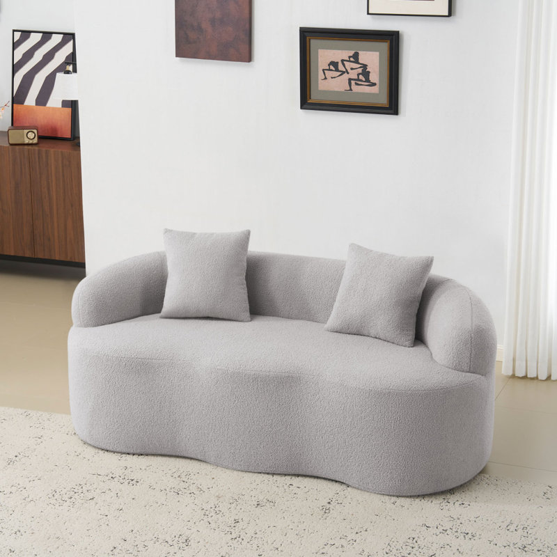 Curved Loveseat Sofa With Round Armrest, Compression Couch With 2 Pillows, Couch For Small Space, Living Room, Bedroom, No Assembly