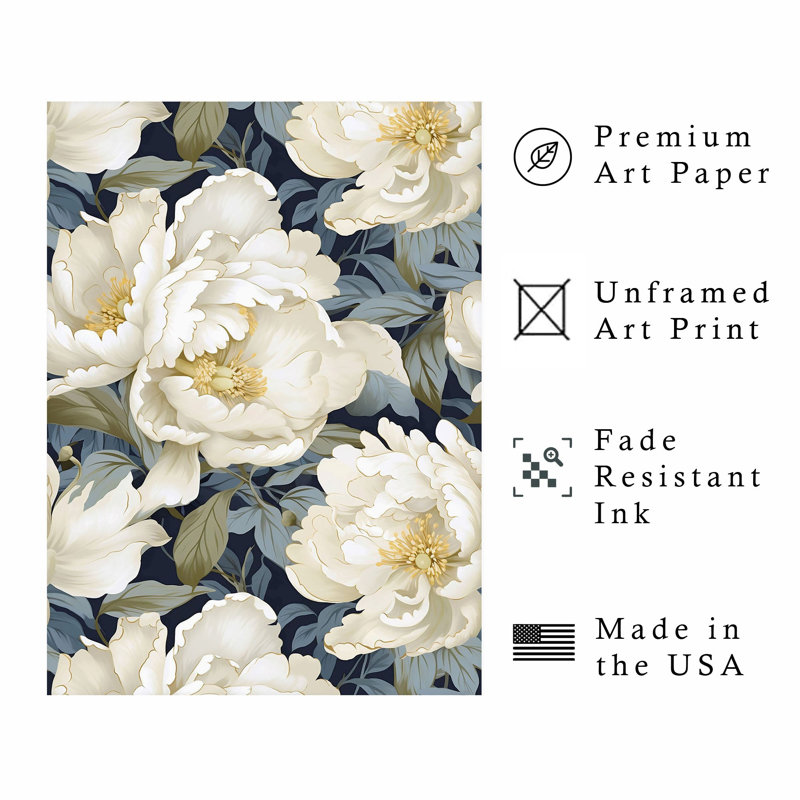 Motif floral de pivoines V, impression d'art sans cadre, H 30 po x l 20 po
