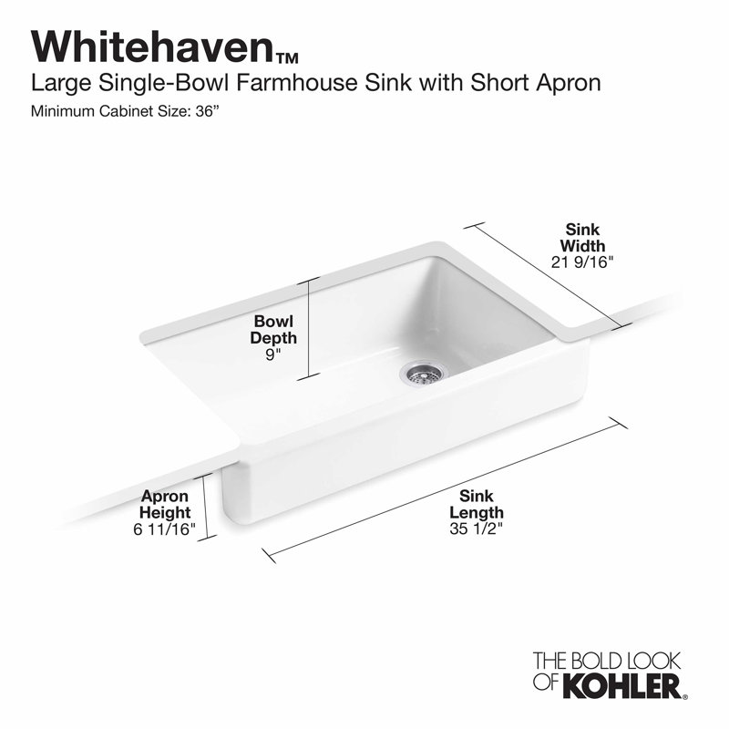 Whitehaven Self-Trimming 36" L x 22" W Farmhouse Kitchen Sink, Caviar
