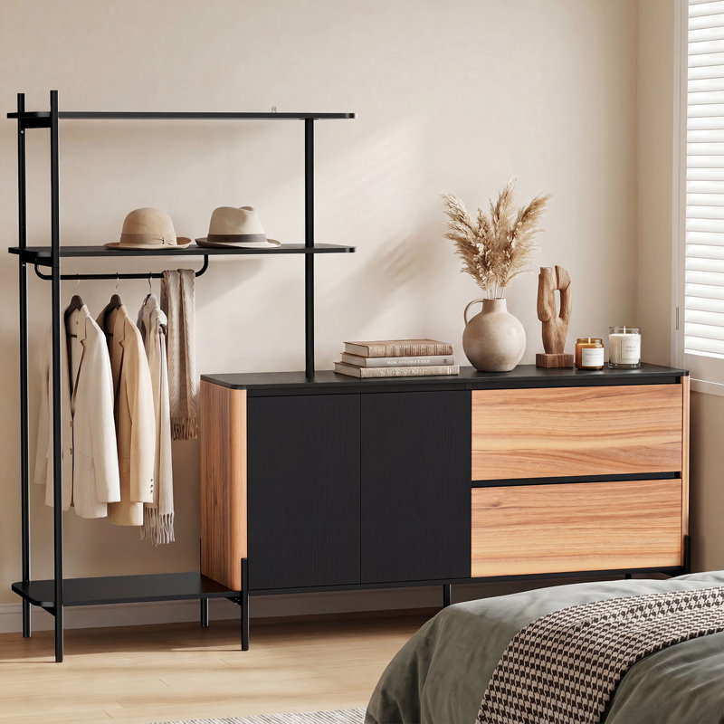 82.68"W 2 Drawers 2 Doors Dresser With Open-Style Wardrobe