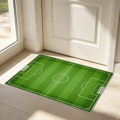 1PC Green Soccer Field area rug, Elegant versatile decorative floor carpet, Easy to clean and maintain, Ideal furnishing piece for bedroom, Living room, Hallway, Entryway, Dorm and Office to refresh your home interior atmosphere