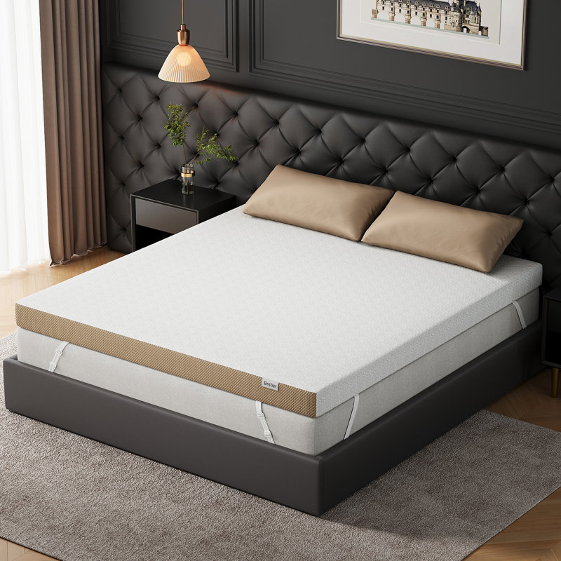 3" Medium Firm Cooling Gel Memory Foam Mattress Topper for Back Pain Relief, Removable Cover and Adjustable Straps  , 3"