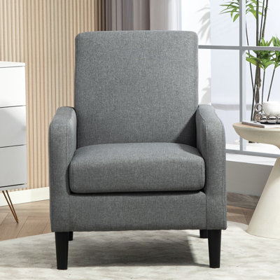 Chaise d'appoint rembourrée en faux lin de taille standard - Dossier ergonomique et siège rembourré - Structure en bois massif - Pour le salon / la chambre à coucher / le bureau