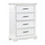 Commode haute Yal, 4 tiroirs avec poignées barres en nickel noir, blanc