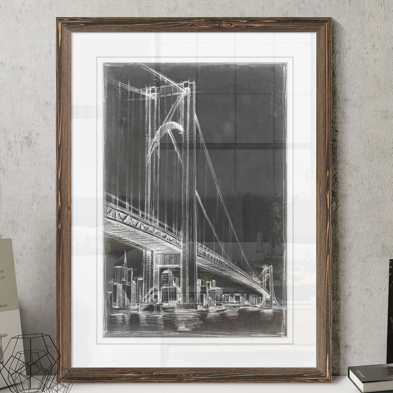 « suspension bridge blueprint i » par paul cezanne-image-cadre de dessin, H 22 po x l 30 po x P 1 po