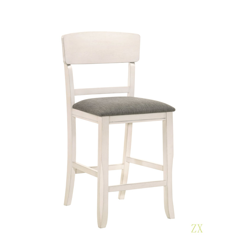 2Pc Transitional Upholstered Counter Height Dining Chair Bar Stools Wooden Furniture, White