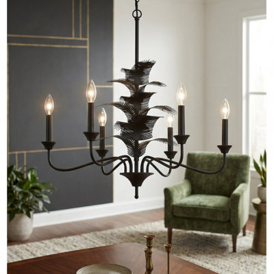 6-Lights Dimmable Ceiling Chandeliers with Leaf