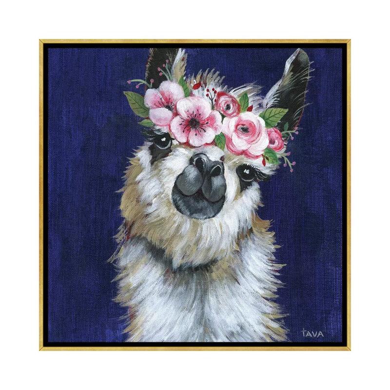 Lady Llama - reproduction d'art, H 26 po x l 26 po x P 1,5 po, Aucun mat, Toile encadrée d'or