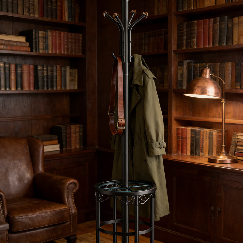 Freestanding Coat Rack With Umbrella Stand, 12-Hook Metal Coat Tree For Entryway, Sturdy Hat And Jacket Hanger Organizer