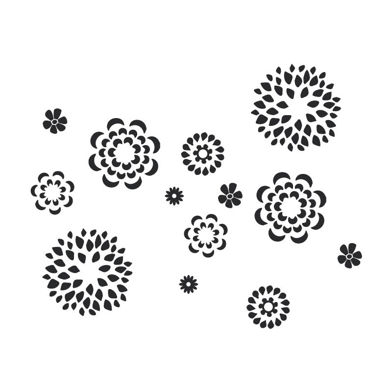 Flower Pattern Wall Decal, 38" H x 48" W x 0.01" D, Black