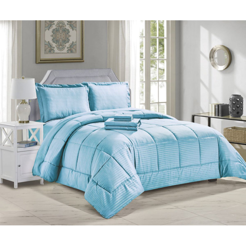 Baffle Box Stitch Comforter, King Comforter + 7 Additional Pieces, Light Blue