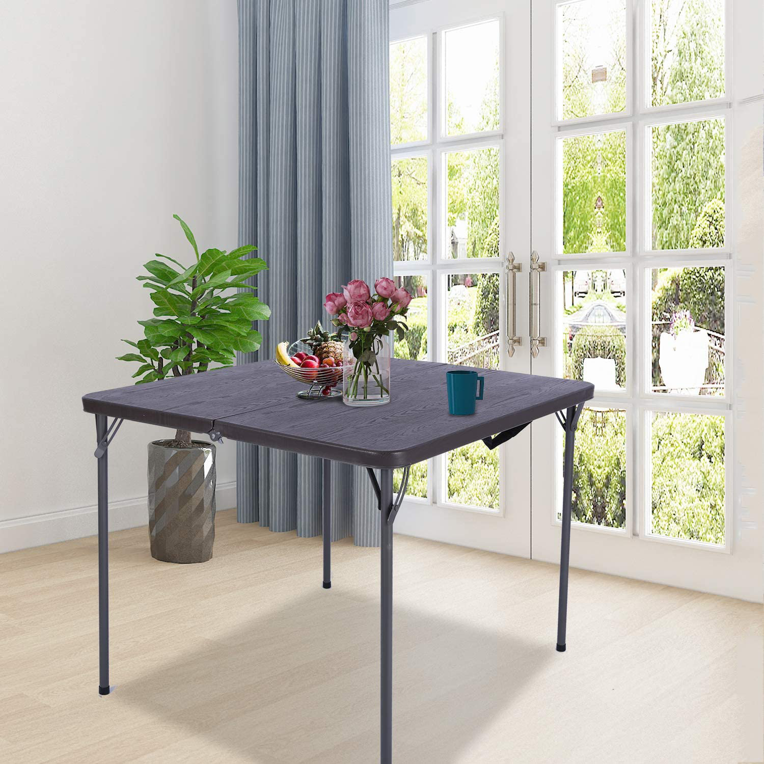 REDCAMP 34" Plastic Folding Table, Square Card Table Portable Picnic ...