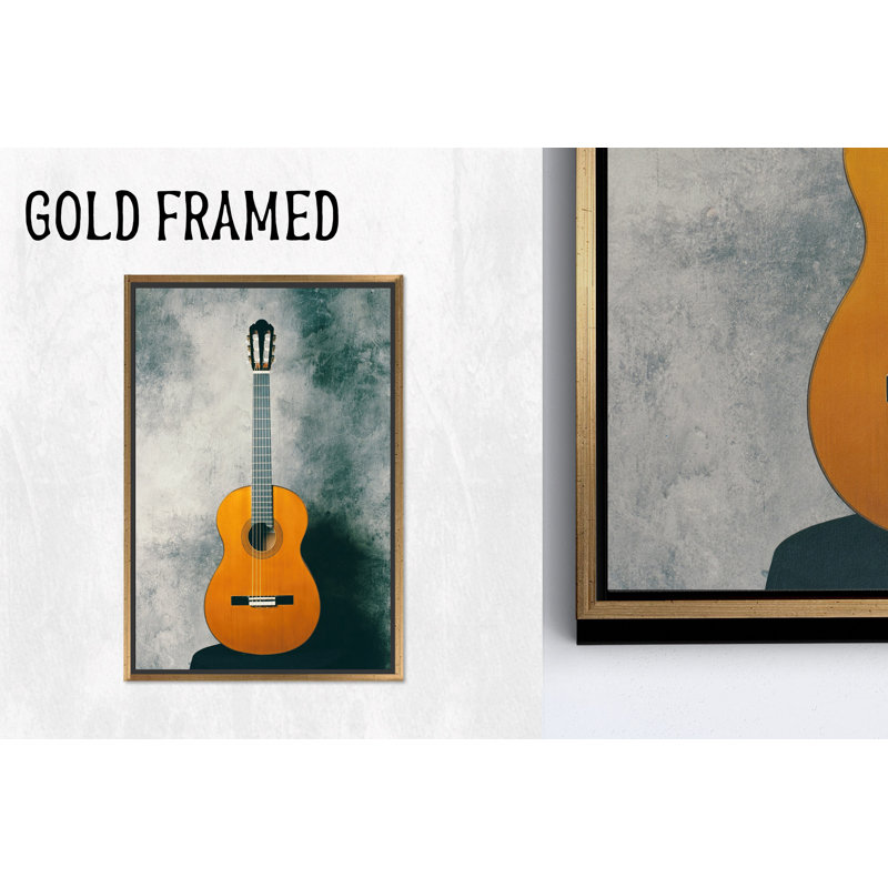 Élégant art mural guitare: toile imprimée avec motif en verre trempé, toiles à cadre doré 1P, 114,2 po H x 63,1 po l