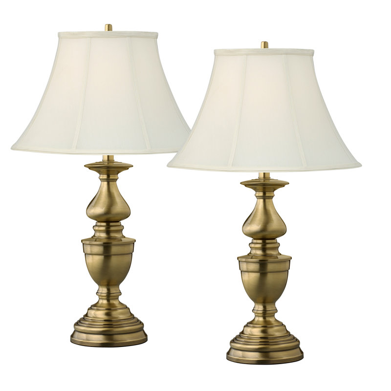 Balustrade 30" Satin Antique Brass Table Lamp, Eggshell