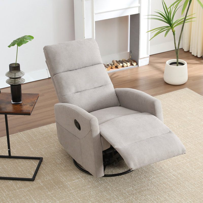 26" W Manual Swivel Rocker Recliner With Pockets, LightGray