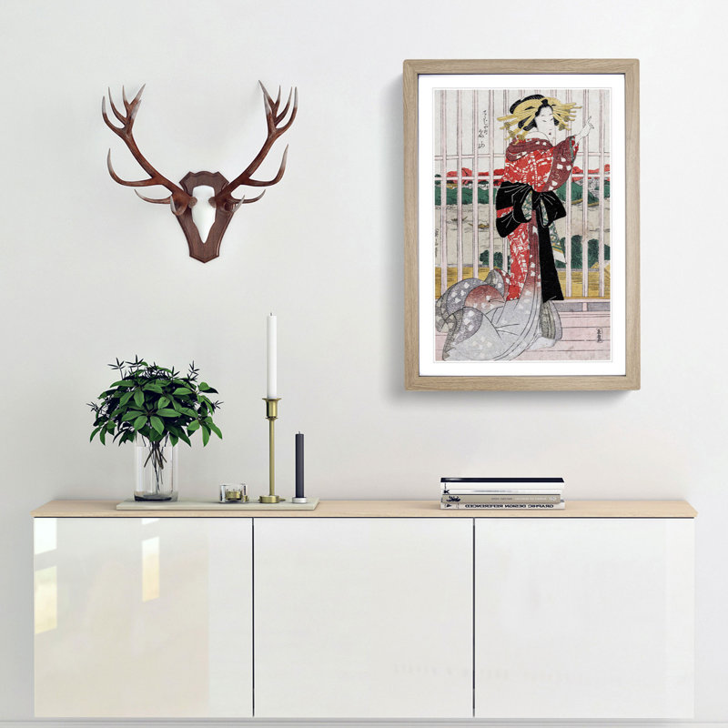 Overlooking the Sumida River by Kikukawa Eizan - Picture Frame Painting Print, Oak Framed, 65cm H x 48cm W x 2cm D