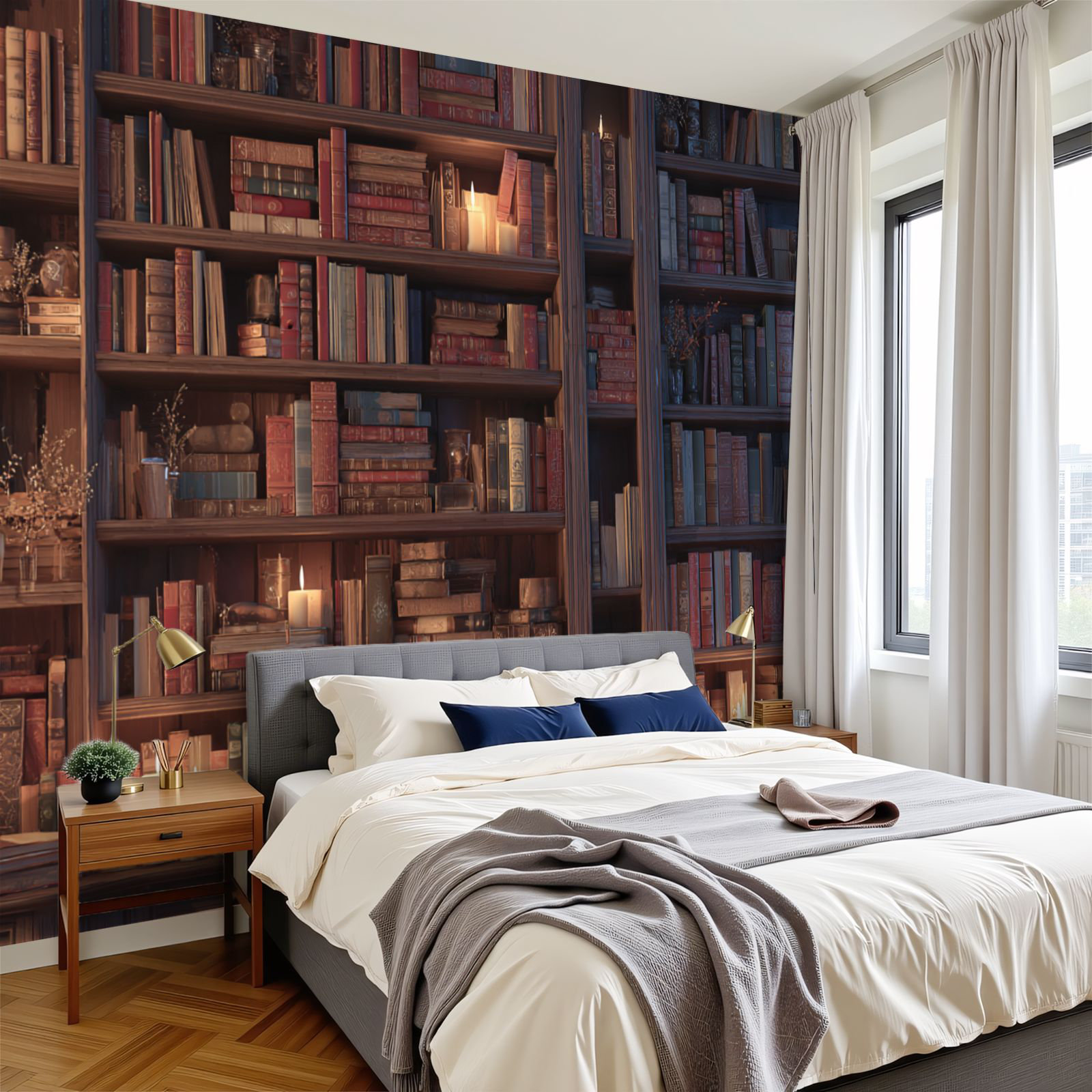 Red Barrel Studio Book Shelf Peel and Stick Wallpaper Cozy Library Soft ...