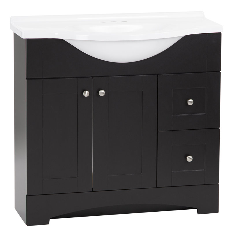 37" Single Bathroom Vanity With Cultured Marble Top, Espresso