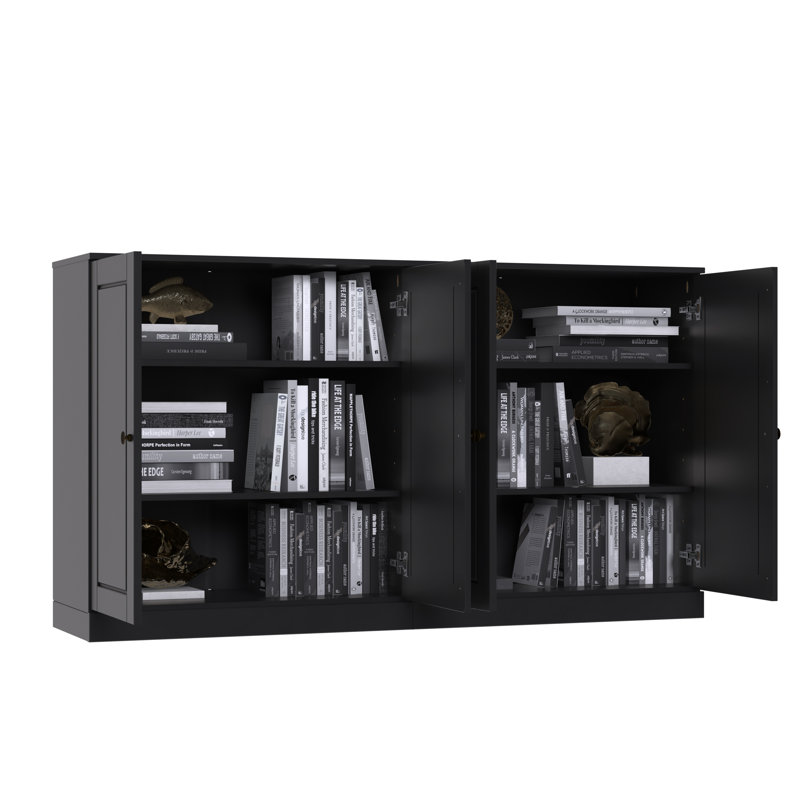 Bieito 100% Solid Wood Sideboard Buffet Cabinet with Doors, Dining Room Storage Credenza Cabinet, 64" W x 35.75" H, Black