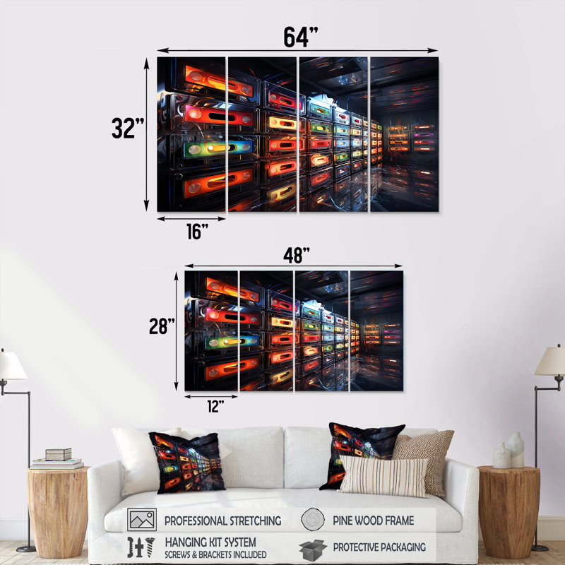 Retro Futur Melodic Beats I - Cassette Tapes, art mural 4 pièces, H 28 po x l 48 po