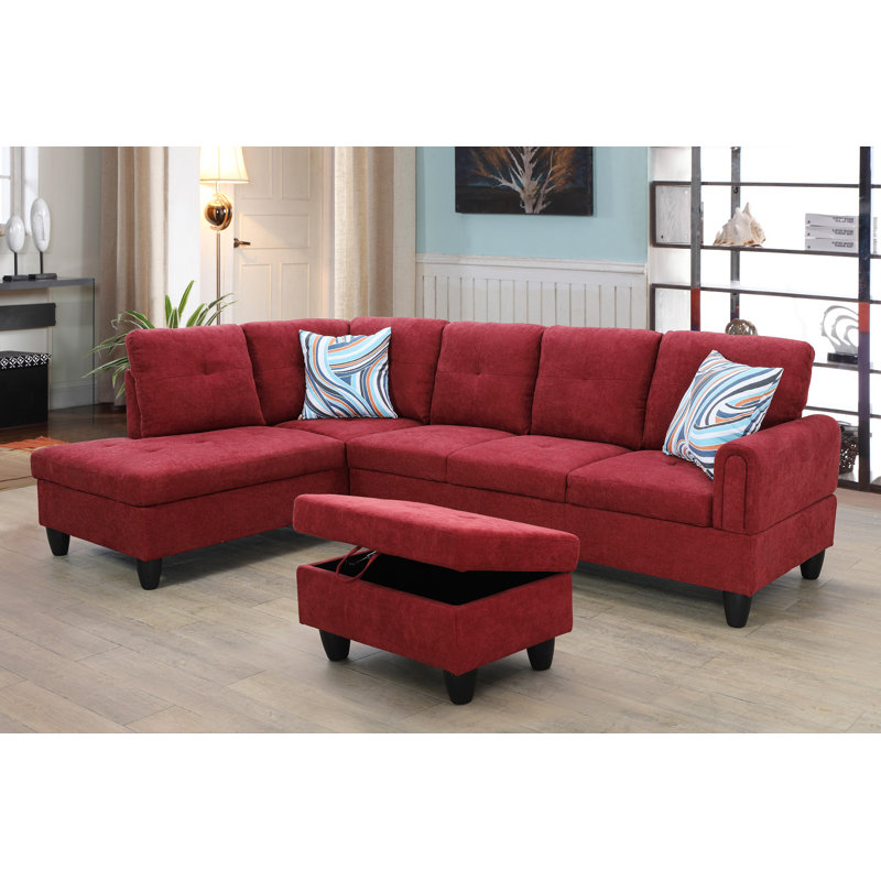 Jacksmith Upholstered Sectional, Left Hand Facing, Red 100% Linen