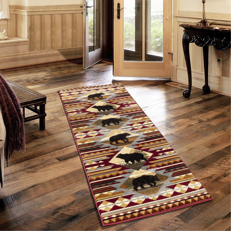2Ft X 3Ft Lodge Accent Rug, Red Polypropylene, Soft And For High Traffic Areas Polypropylene 2X3 Ft, Enhances Home Cleanliness
