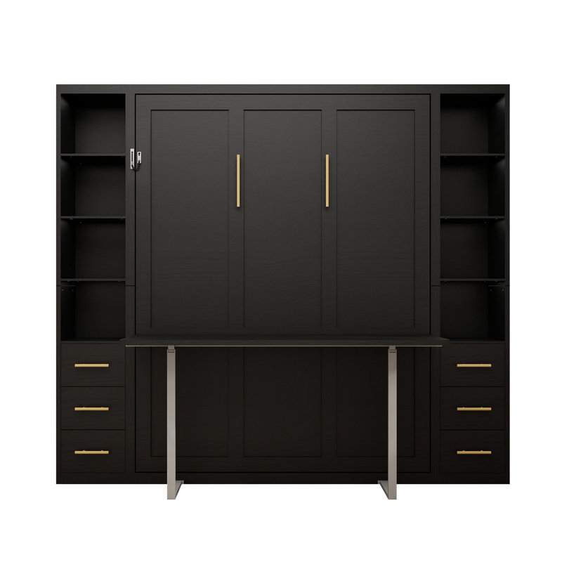 Lit escamotable avec bureau Murphy, lit mural pliable multifonctionnel avec placard, tiroirs, structure de lit en métal peu encombrante pour chambre d'amis