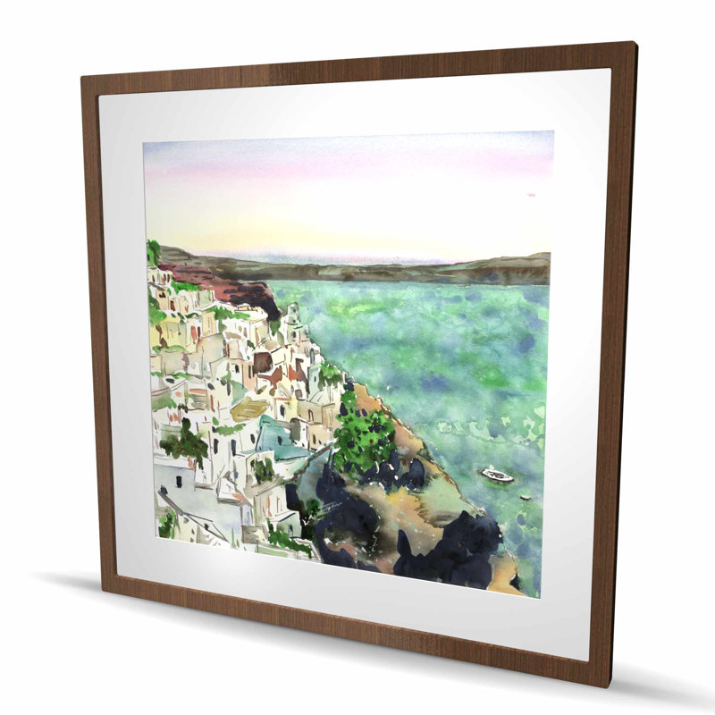 Paysage de Crète - reproduction encadrée mate pour la décoration intérieure, Beige; turquoise; menthe néo, Brown