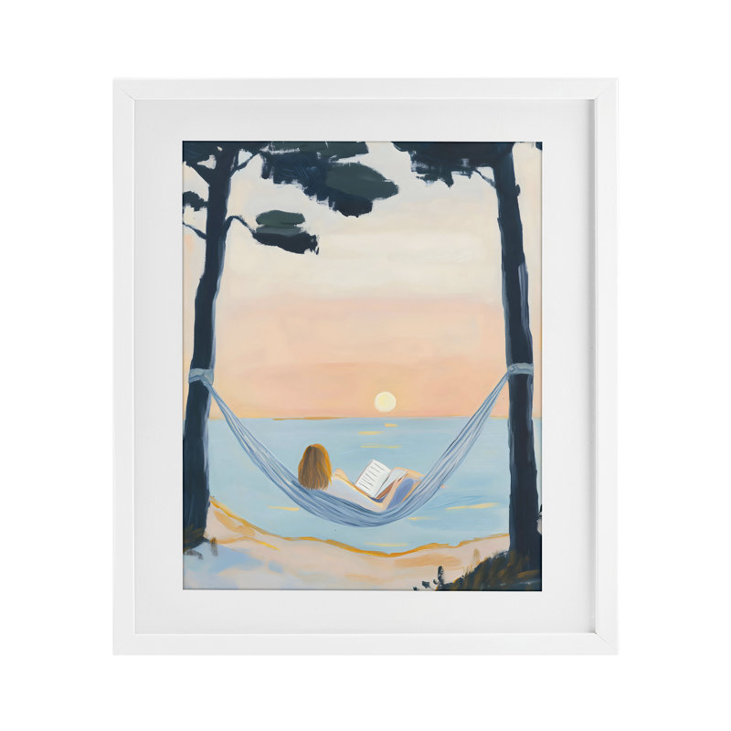 «Reading At Sunset in Hammock», impression sous verre encadrée, design par The Prints Vibe, 16 x 13