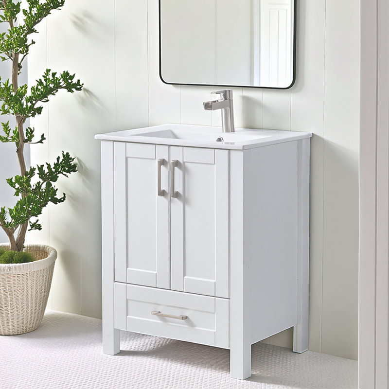 24" Modern White Free-Standing Single Bathroom Vanity Set