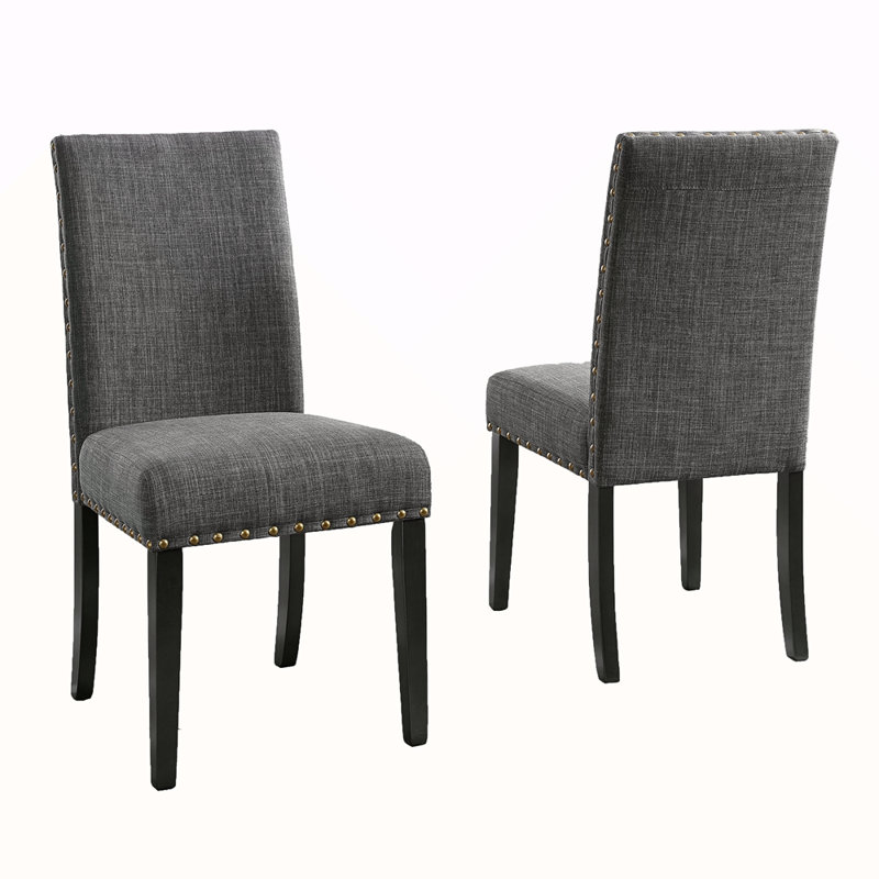 Ensemble de chaises de salle à manger rembourrées en tissu avec dossier rembourré, tête cloutée, Gris