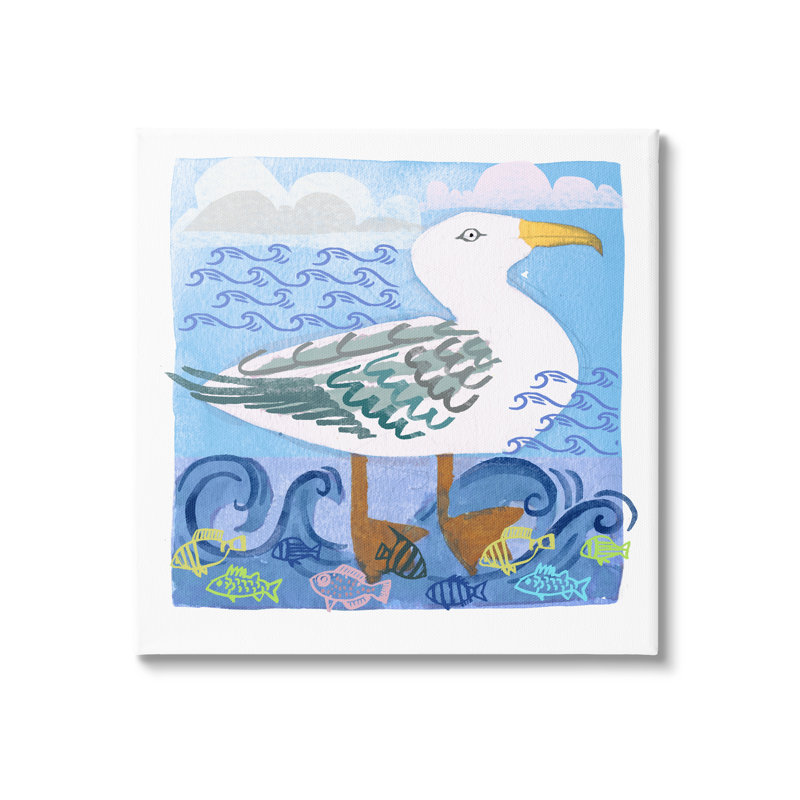 «Whimsical Seagull Bird Layered Ocean Waves», impression sur toile tendue, H 36 po x l 36 po x P 1,5 po