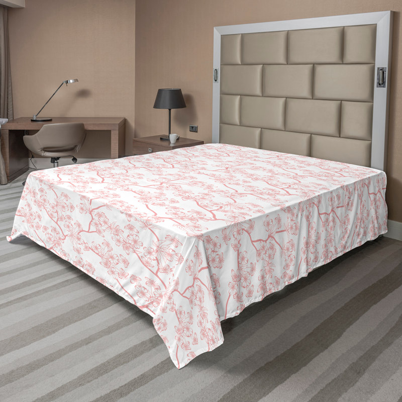 Drap de saison Ambesonne, Corail, blanc / floral, Très grand californien